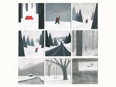 A Lonely Winter camping editorial illustration gallery art giant robot illustration loneliness lonely modern loneliness mountain mountains roadtrip rocky mountains snow snow illustration snowing winter winter illustration winter sports