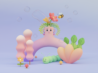 3d character flower spring 3d blender flower spirng