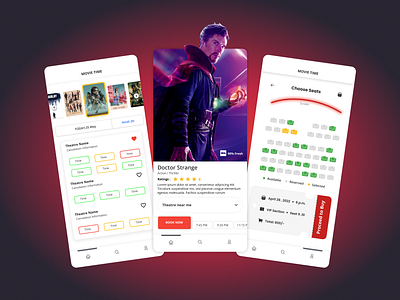 Movie Time 🎬🍿 |Ticket booking app app bookmyshow branding cinema design experiment interface mobile app movie booking ticket ticketbooking ui uiux