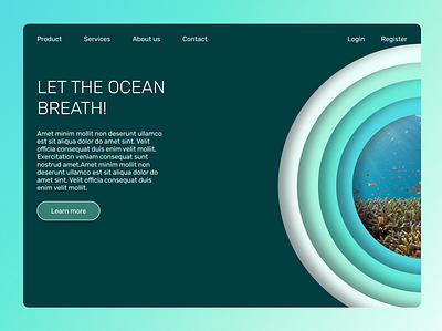 Landing for an ocean awareness website awareness blue dailyui dailyui 001 design graphic design green illustration landing page ocean oceanawareness ui