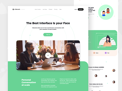 Videoask Landing Page audio app audio transcription conversation website dashboard embed embedded website face to face homepage how it works landingpage landingpagedesign lead generation meet meeting app personal conversation web signup use case video app videoask videoask redesign