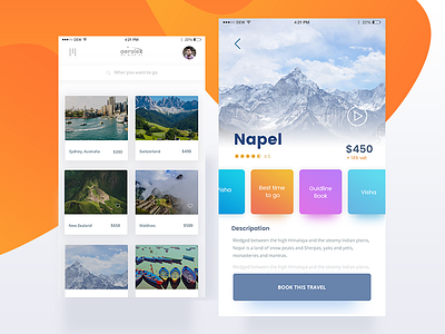 Travel App / Search place and description airline app animation gif app iphone x swipe travel app traveling app ux