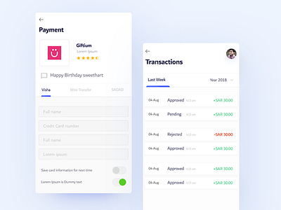Payment & Transitions bank app friends app giftium app ios money transfer app payment page rating app transition page