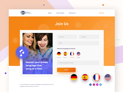 Language translate I Join Us app german language translate app language translate web log in music sign in page sign up spanish