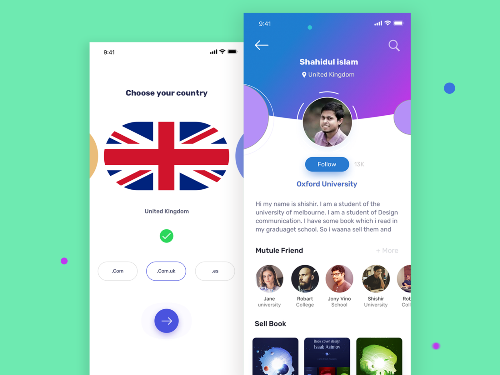 Book Exchange app  I  User Profile & Choose Country