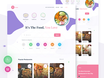 Panda Home Page branding color bars food food and drink food search illustration location minimal app restaurants home page restaurants landing page ui design website