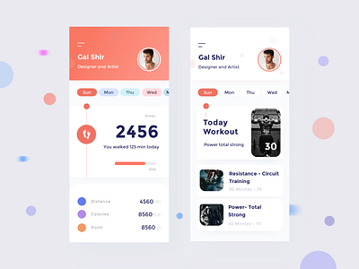 Fitness App activity app animation app concept blood pressure color block daily fitness fitness app fitness tracker app gif gradiant graphic gym app heart tracker illustration interface design mobile dashboard profile page steps user dashboard workout app