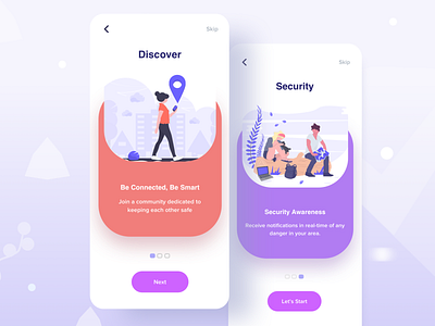 Onboarding for Safety App 2019 tranding bank app best ios design colourful currency exchange gps gradient illustration ios location tracker location tracker app login page mobile app design onboarding onboarding screen onboarding ui safety app security app sign up page splashscreen