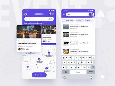 Event & Carpooling app I Home I Search Result 2020 2020 design trend android car card carpooling carpooling app create event dashboard event event app event card events homepage ios ios app design map mapview search search results