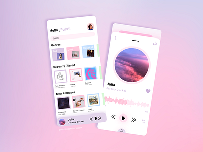 Music Player Mobile App Design app branding cute app design graphic design illustration music music ui musicapp pastel pastel colour pastel ui spotify ui ui design ux ux design