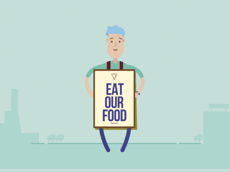 eat our food! ad animation character sign street