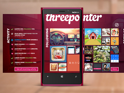 Threepointer - unofficial dribbble windows phone app