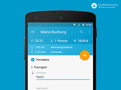 Busliniensuche.de - Android Booking (Passengers) screen android app booking busliniensuche.de busradar data flat material passengers redesign search