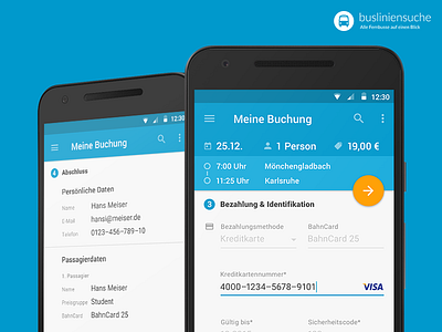 Busliniensuche.de - Android Booking (Payment & summary) screen