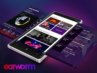 earworm - Music player app daft punk design earworm flat music phone player ui ux windows zune