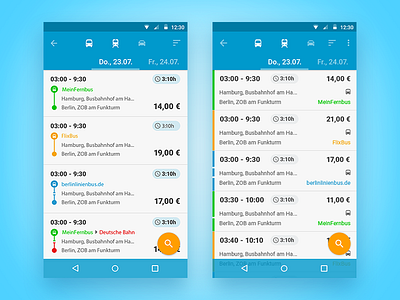 busliniensuche.de - Results Screen android app busliniensuche fab flat hero ios material metro mobile results windows