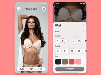 Wine & Dine - Main Screen/Bras app apple boobs bra concept design dessous hotchick ios lingerie ui ux