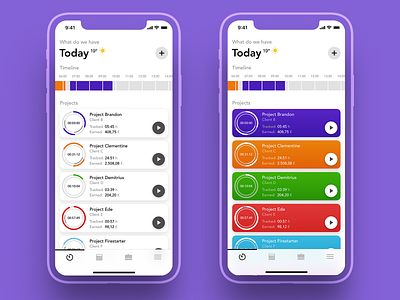 Time Tracker - Main Screen (Variants) app bright cards colorful concept design ios time timeline timetracker tracker ui ux