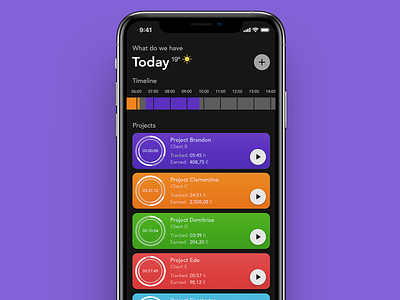 Time Tracker - Main (Dark Mode) app apple concept dark mode design ios project time timeline timetracker ui ux