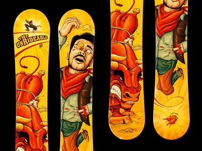 THE UNRIDEABLE - Full Design boarddesign bull colours cowboy digitalpainting drawing illustration painting photoshop red rodeo snowboard