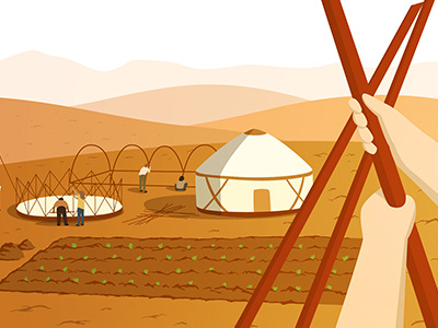 Ecosystem Restoration Camps character design drawing hands illustration illustrator land people vector yurt