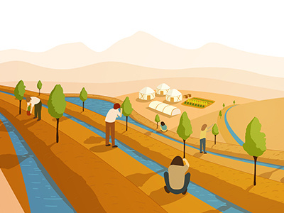 Ecosystem Restoration Camps art character design drawing illustration illustrator landscape people planting vector