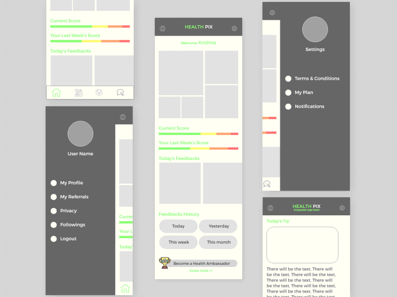 HealthPix Wireframe animation design interaction design ui ux visual design