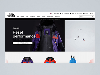 The Nort Face - Team Kit Landing Page athlete branding capsule collection color colorful design exploring grid jacket landing page outdoor snow snowboard sport the north face ui ux web design women