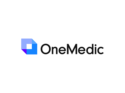 OneMedic logo blue branding cube cubic logo onemedic proportions. software