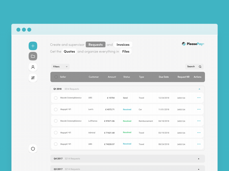 PleasePay Filters in Table cms dashboard desktop filters finance fintech motion redesign ui