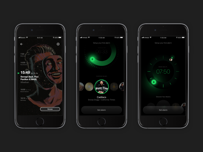 Spotify alarm clock screens by VKNGS on Dribbble