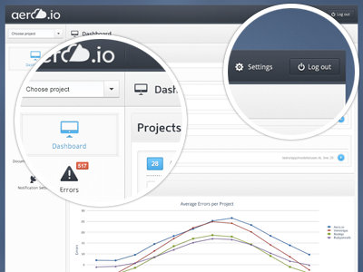 Aero.io Dashboard Design aero.io application dashboard error error logging app minimal minimalistic system