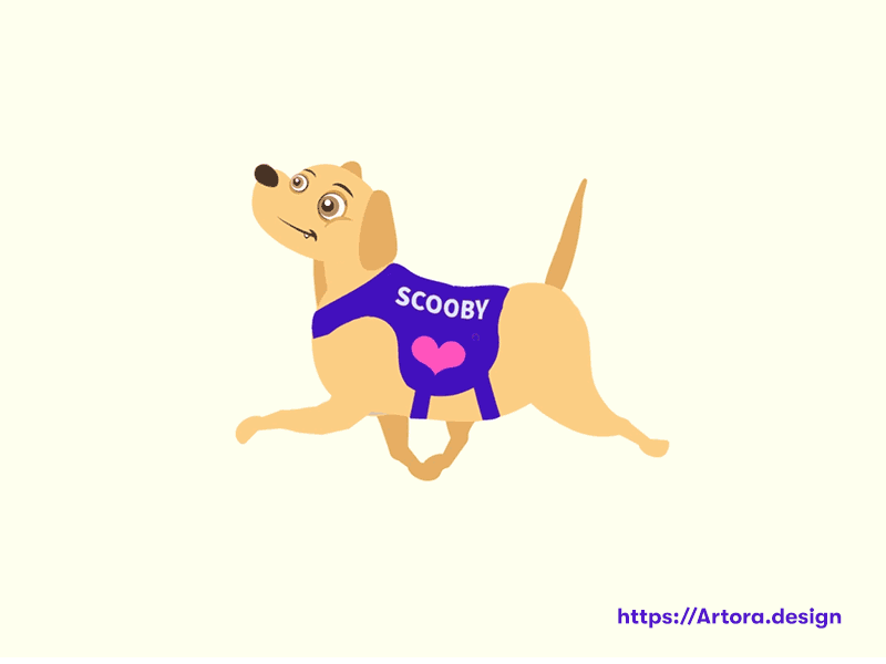 Dog walk cycle (Scooby) adorable dog animation artora dog animation dog running cycle dog walk cycle dutopia lottie animation motion graphics neel rubber hose animation run cycle scooby walk cycle
