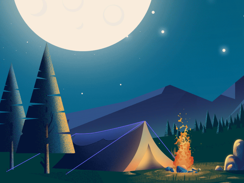 Camping 2d animated gif animation camping character fire forest gif night stars summer tree