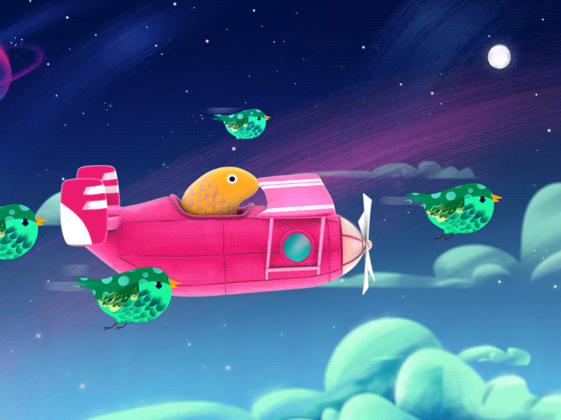 Other Sky animation bird character fish moon pilot plane planet sky space spaceship