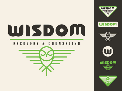 Wisdom Recovery and Counseling animal bird branding logo monoline owl wisdom