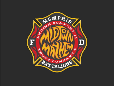 Midtown Mayhem embroidery fire fire department fire fighter flames lettering memphis patch typhography