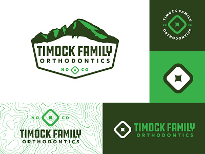 Timock Family Orthodontics Logo Family branding colorado green identity logo molar mountains no co outdoors teeth tooth topo topographic map