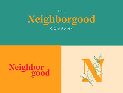 The Neighborgood Company brand design brand identity design olive branch olives wordmark yellow