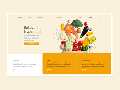 Gracie's Homepage design food homepage produce social good ux veggies yellow