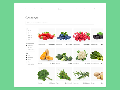 Gracie's Groceries category design filters groceries listing platform search web design