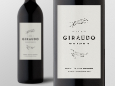 Giraudo: Piccolo Vignetto bottle black bottle dog drawing illustration italian label packaging pencil rabbit white wine