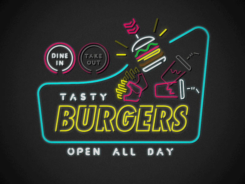 It's National Burger Day!!!! hamburger hand lettering line neon sign typography