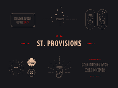 Saint Provisions brand branding halo head illustration lockup logo logotype outline statue store typography