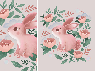 Cute rabbit illustration in floral ornaments
