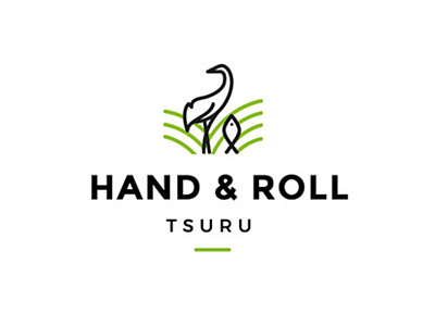 Hand & Roll Tsuru Sushi logo animals fish food green hand logo marzec restaurant rice roll sushi tsuru