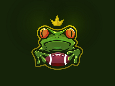 Frog illustration logo american animals ball crown design domek football frog gold green illustration logo marzec rugby team