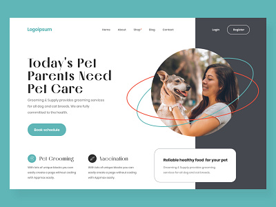 Pet Care Website Header design landing page pet care pet shop shop ui ux website header woocommerce