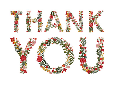 Floral Lettering Thank You character floral flower letter lettering plant sign spring text thanks type word