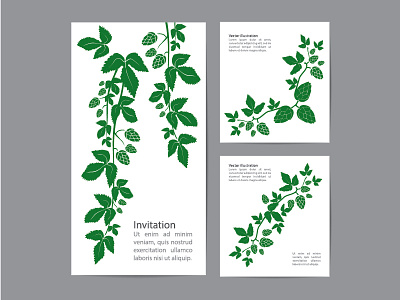 Cards templates. Branches with leaves and hop cones.